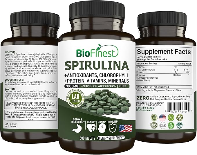 Spirulina 3000mg Supplement (500 Tablets)