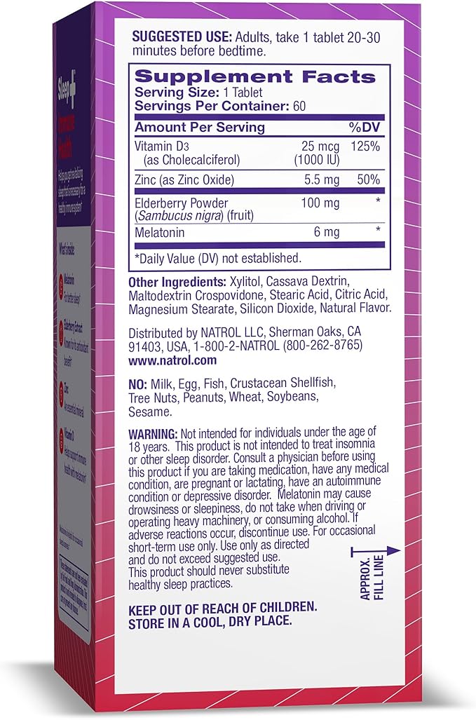 Natrol Sleep + Immune Health Melatonin 6mg with 60 Mixed 60 Day