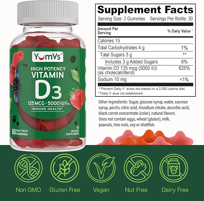 Vitamin D3 Jellies by YumV's 5000 IU 60 Count