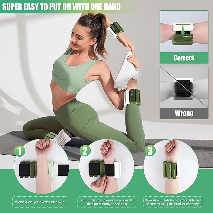 Adjustable Ankle & Wrist Weights for Women & Men, Set of 2 (1lb / 2lb Each), Silicone Weighted Bangles for Arm, Leg, Walking, Fitness, Yoga, Pilates Workout 24055
