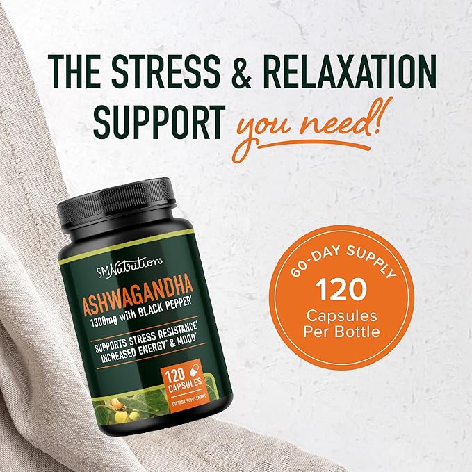 Ashwagandha Supplement 1300mg for Stress Resistance 120ct, 2-Month 2-Month Supply