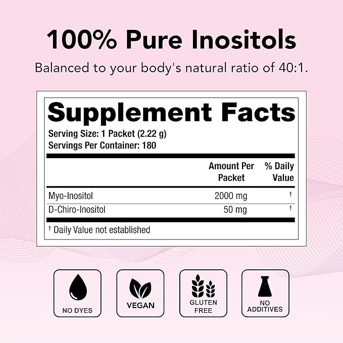 Theralogix Ovasitol Inositol Powder Packets - 90-Day Supply - Myo-Inositol & D-Chiro Inositol for Hormone Balance & Ovarian Function Support* - NSF Certified - 180 Packets