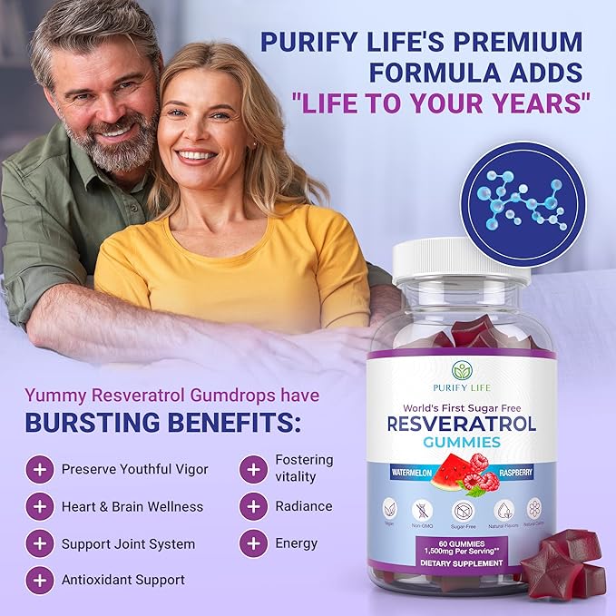 Purify Life Sugar-Free Resveratrol Gummies 1500mg Resveratrol