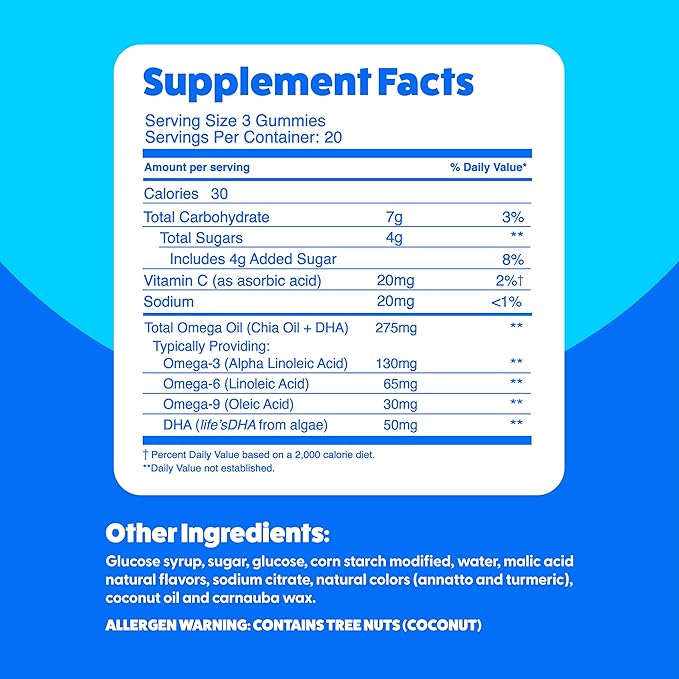 Feel Great Omega & DHA Gummies for Adults Plant Based Omega 3 Fish Oil Alternative | Vegetarian | Vitamin C, Chia, and Omega3, Supports Brain, Immune, Prenatal Functions, (60 Count)