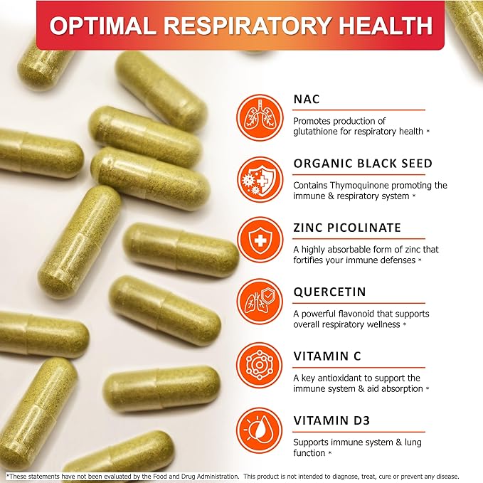 NAC 600mg Black Seed 500mg Zinc D3 Respiratory 1 Bottle 120-Caps)