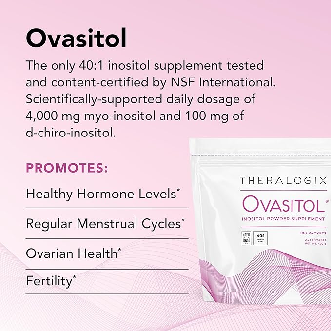 Theralogix Ovasitol Inositol Powder Packets - 90-Day Supply - Myo-Inositol & D-Chiro Inositol for Hormone Balance & Ovarian Function Support* - NSF Certified - 180 Packets