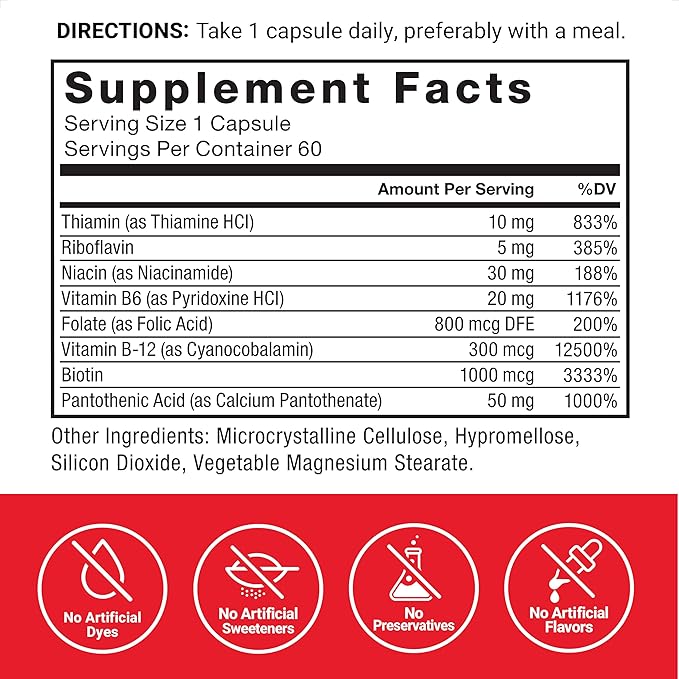 FORCE FACTOR Vitamin B Complex to B1, Vitamin B2, Vitamin B3, Vitamin B6, Vitamin B12, and 60 Vegetable