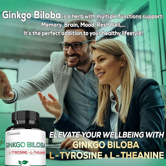 1000mg Ginkgo Biloba Supplements with L-Tyrosine, L-Theanine 120 Capsules 2-Month Supply