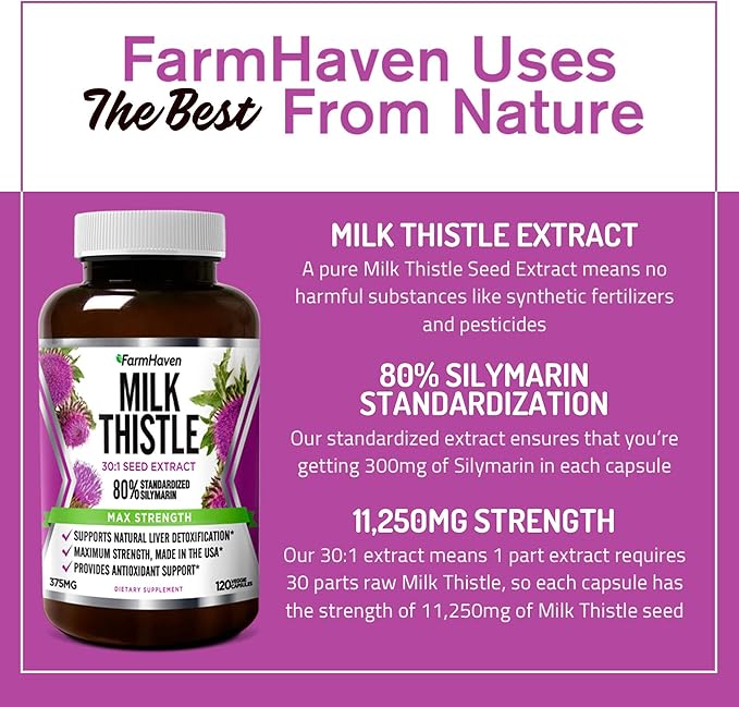 FarmHaven USDA Organic Milk Thistle Capsules |30X Concentrated 80% Silymarin 120 Veggie