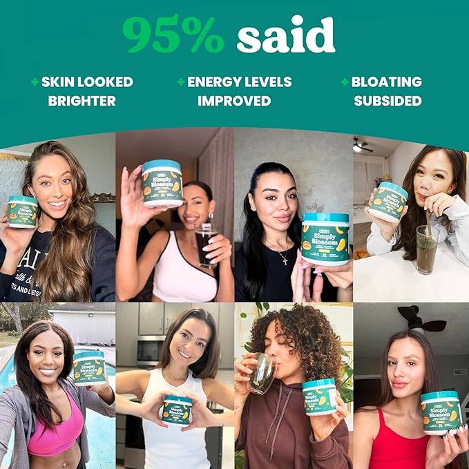 Simply Blossom Nutrition Daily Greens & Superfood Powder + Collagen + Probiotics for Women's Digestive Health & Bloating Relief. Help Your Health Bloom - 30 Day Supply - Mango