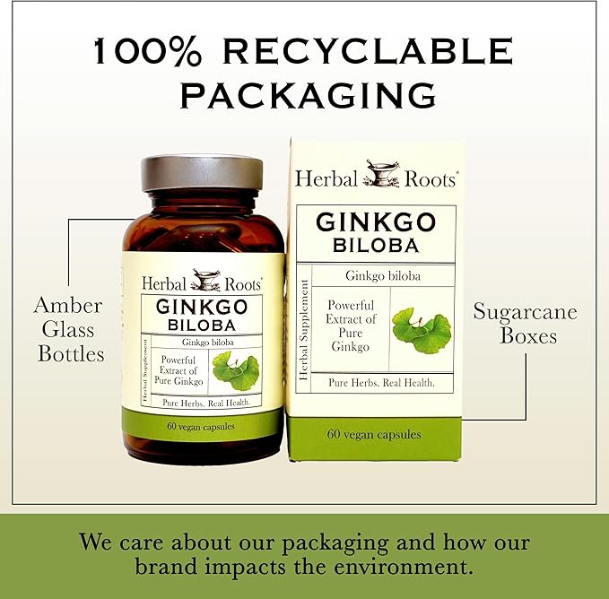Herbal Roots Ginkgo Biloba Made 1,400mg per 60 Vegan