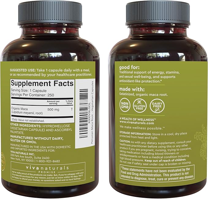 Peruvian Maca Root Supplement for Women 500mg - 250 Yellow