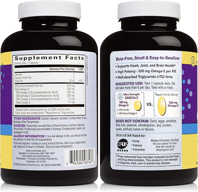 InnovixLabs Ultra Strength Omega 3 Fish 3 Fatty 200 Omega 3 Supplement