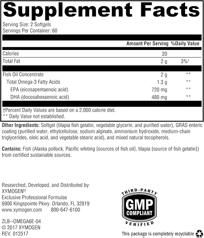XYMOGEN OmegaPure 600 EC Omega-3 Supplement (120 Softgels)