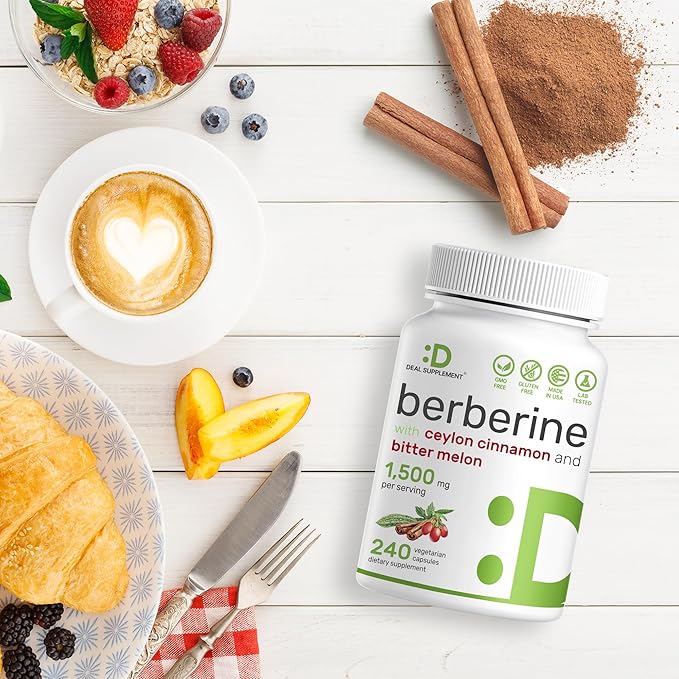 Berberine Supplement 500mg Per Capsule (1500mg 240 Veggie 97% Berberine