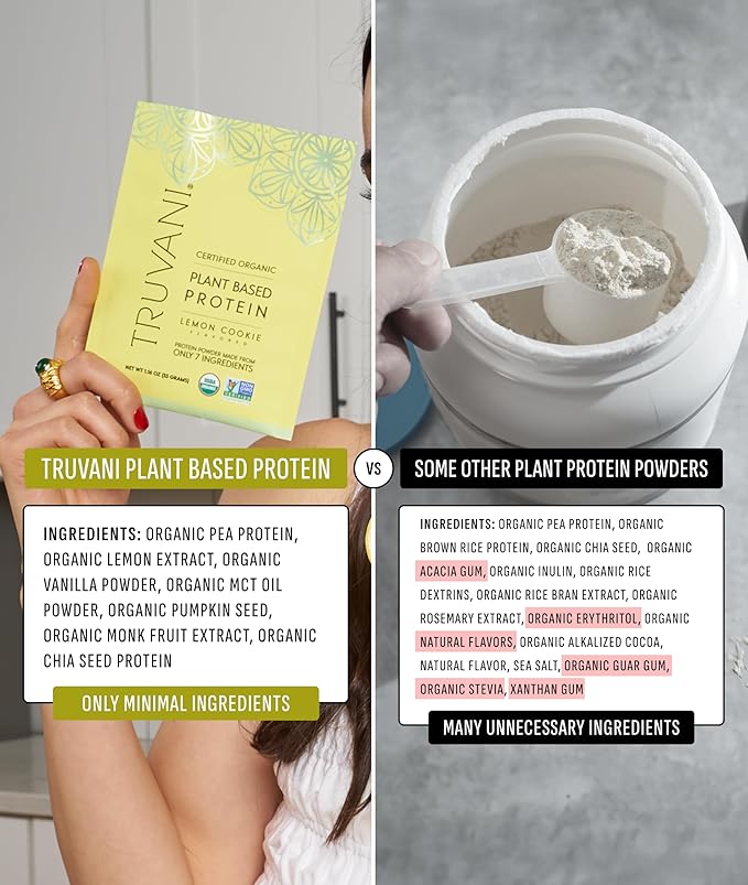 Truvani Vegan Pea Protein Powder | Lemon Cookie | 20g Organic Plant Based Protein | 10 Servings | Keto | Gluten & Dairy Free | Low Carb | No Added Sugar