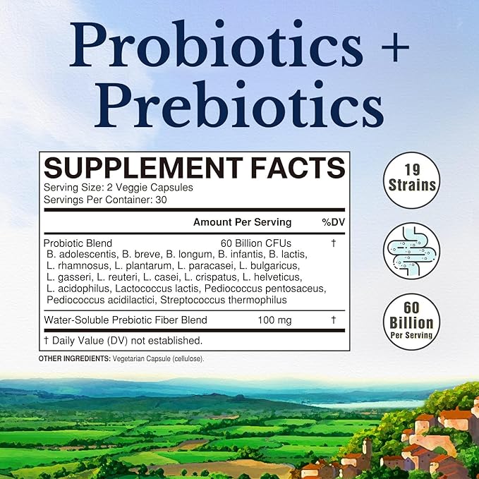 VITALITOWN Probiotics + Prebiotics 60 Billion 19 Strains 60 Delayed