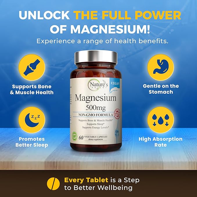 Nature's Potent Magnesium Supplements 500mg | 60 Veggie