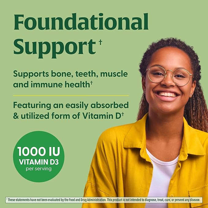 MegaFood Vitamin D3 1000 IU (25 mcg) - Vitamin D Supplements with Real Food, Immune Support, Supports Bones, Teeth & Muscles, Vegetarian, Gluten-Free, Non-GMO, Kosher – 90 Tablets, 90 Servings