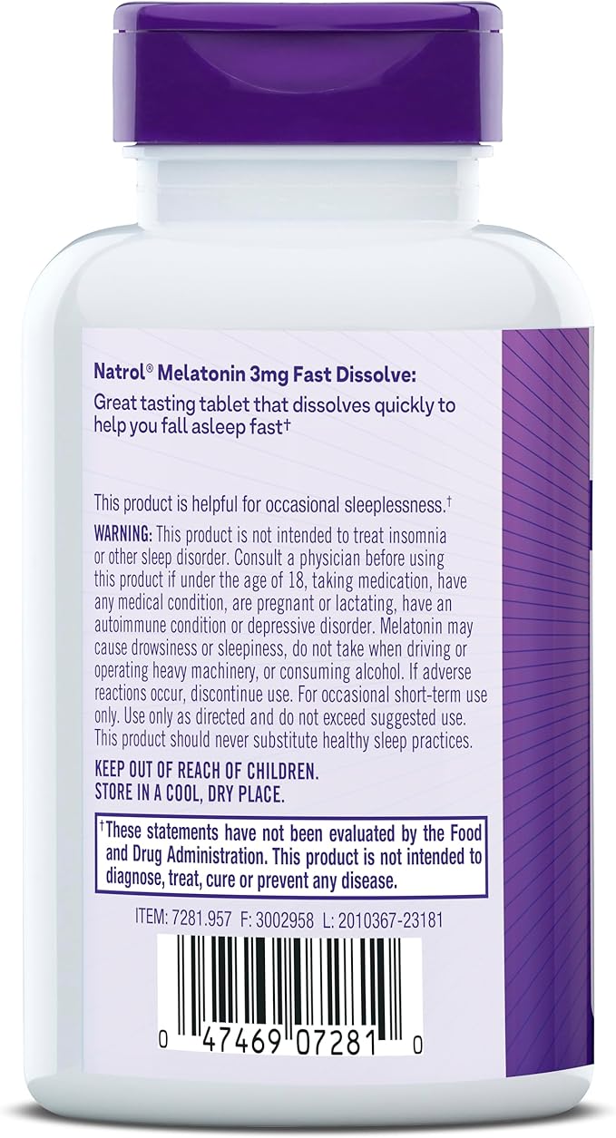 Natrol Melatonin 3mg, Strawberry-Flavored Dietary Supplement 150 Fast-Dissolve 150 Day 12)