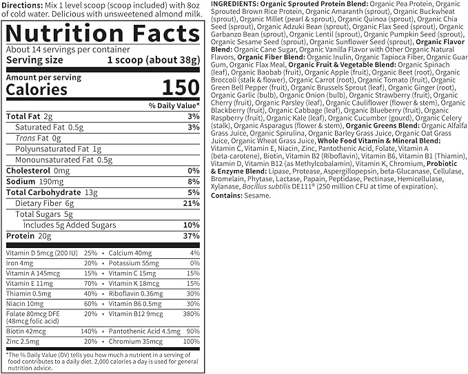 Garden of Life Raw Organic Meal 14 Servings, 20g Plant 1.14 lbs