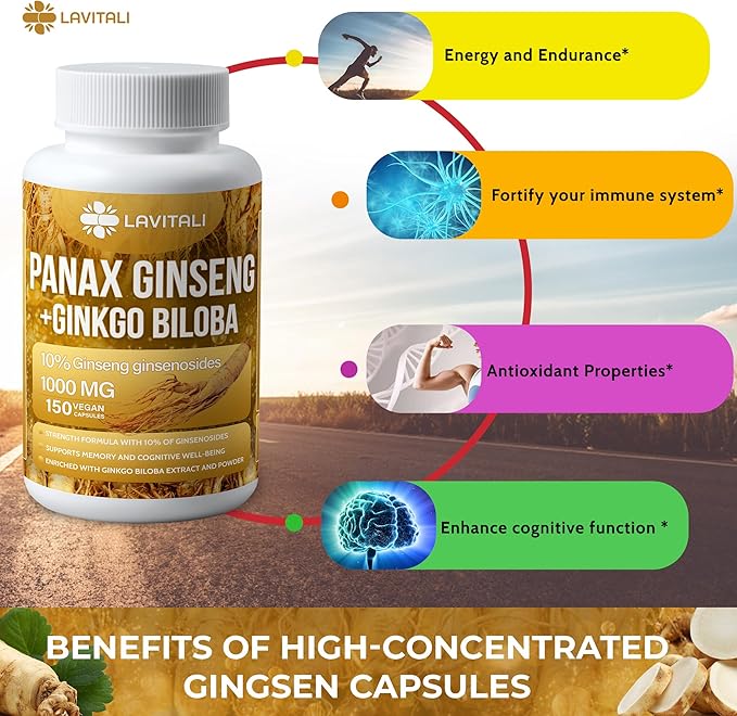 Ginseng & Ginkgo Biloba 150 Veggie 100% Natural