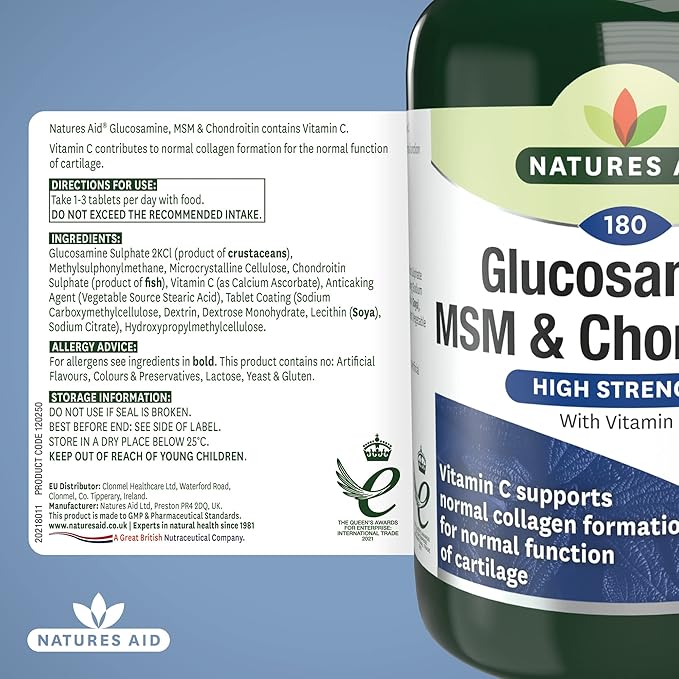 Nature's Aid Glucosamine 500mg, MSM 500mg 100mg 180 180 Tablets