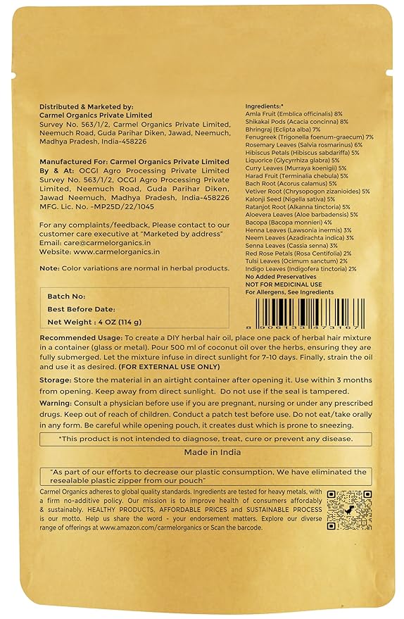 CARMEL ORGANICS Herbal Hair Oil Mixture 114 Gram