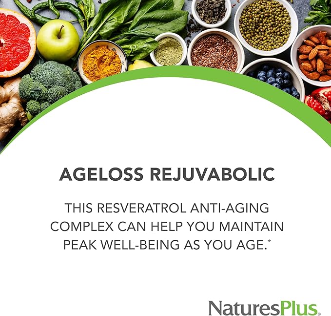 Natures Plus AgeLoss REJUVABOLIC - 90 Bi-Layered Tablets - Resveratrol Anti-Aging Complex - Vegetarian, Gluten Free - 30 Servings