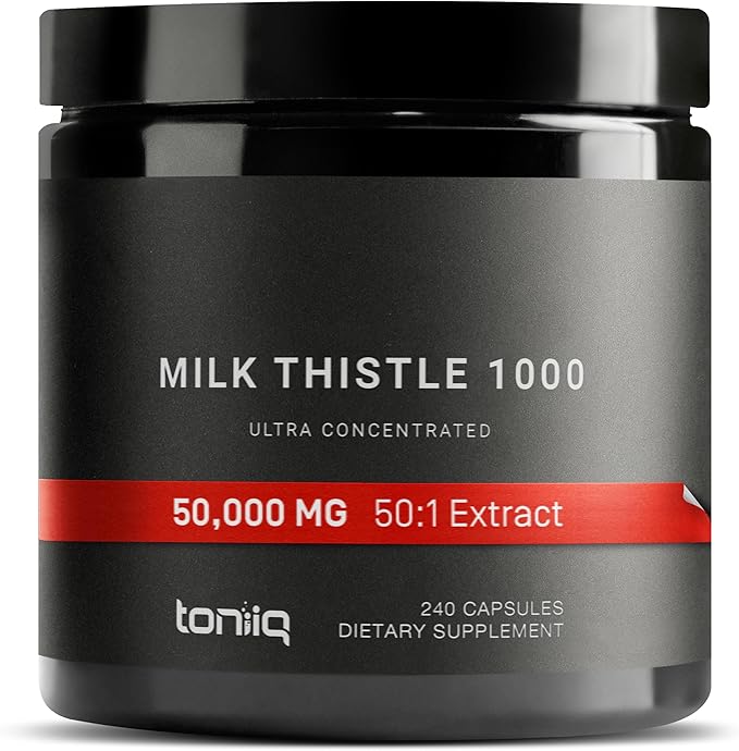 Toniiq 50,000mg 50x Concentrated Milk Thistle Extract 1000mg Per 80% Silymarin 240 Vegetarian