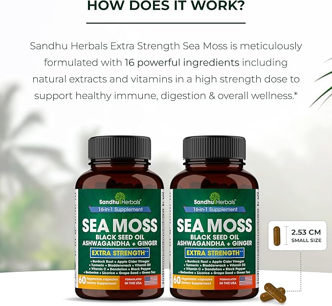 Sea Moss Black Seed Oil Ashwagandha 1 Supplement, 60 Capsules 2) |