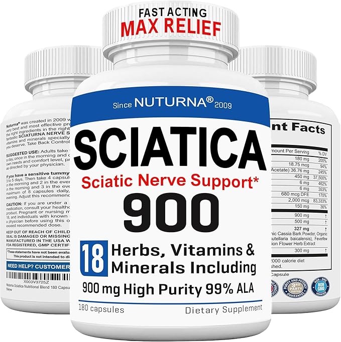Sciatica Nerve Support Supplement with 900 HP-99 Alpha 18 in 1 Natural 180 Capsules
