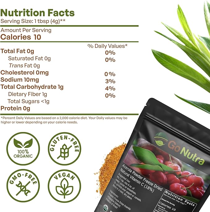 Go Nutra Acerola Powder Organic Freeze 18% Vitamin 8oz
