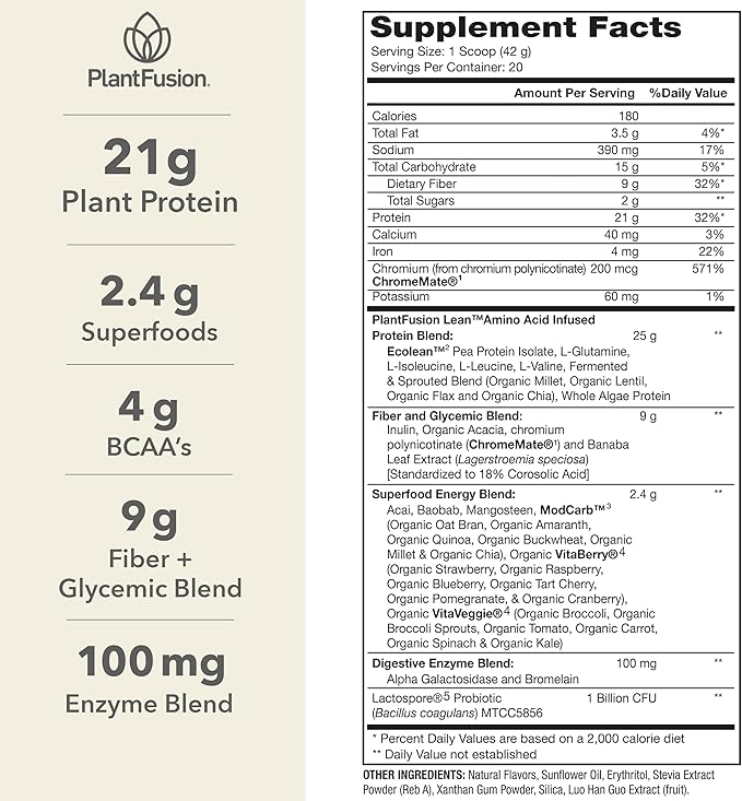 PlantFusion Complete Lean Plant Based Protein Powder 1.85 lb