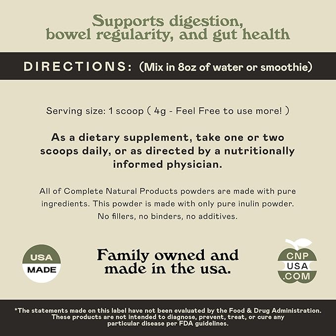 Pure Organic Inulin Powder Fiber Supplement 8oz Digestion