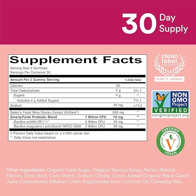 SmartyPants Men's & Women's Probiotic Immunity 60 Count (30 Day