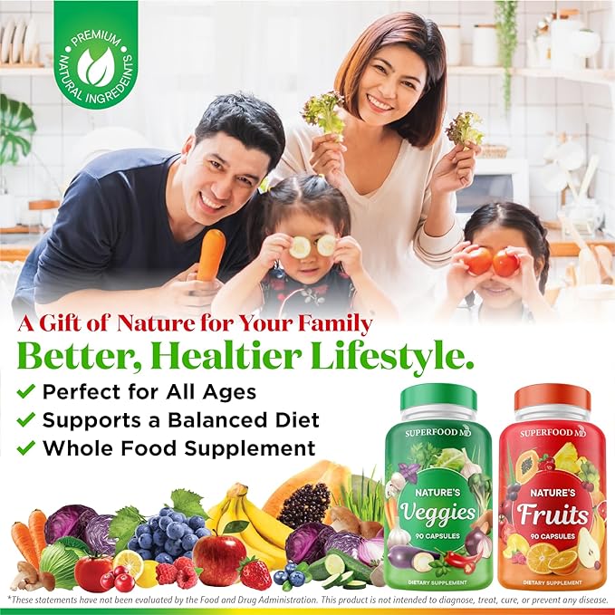 Superfood 180 Fruit and 180 Veggie -100% Whole (90 Count 4)