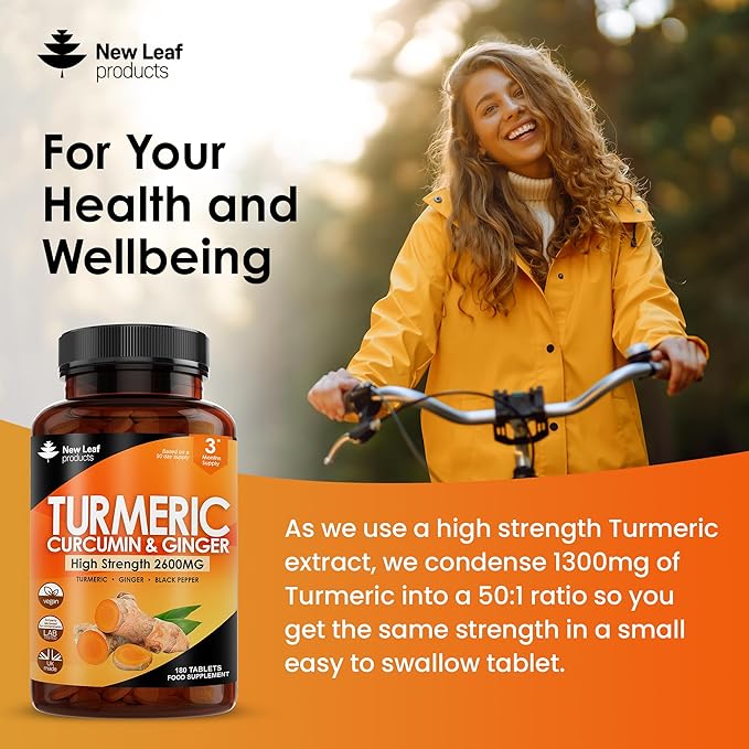 Turmeric Tablets 2600mg with Black Pepper 95% Curcumin 180 and (3 Month)
