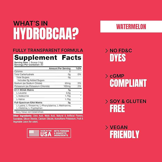 PROSUPPS HydroBCAA BCAA/EAA Full Spectrum Matrix, 7g BCAAs, 3g EAAS, 0g Sugar, 0g Carbs 30 servings)