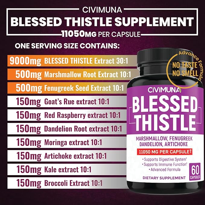 (2 Packs) Organic Blessed Thistle Capsules 11050mg 4 Months