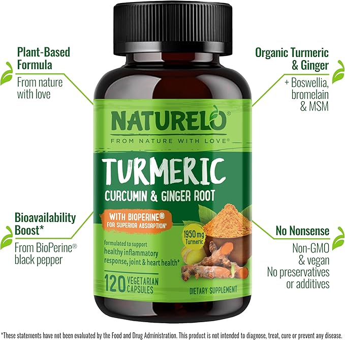 NATURELO Turmeric Curcumin with BioPerine 120 Vegan (2 Pack)