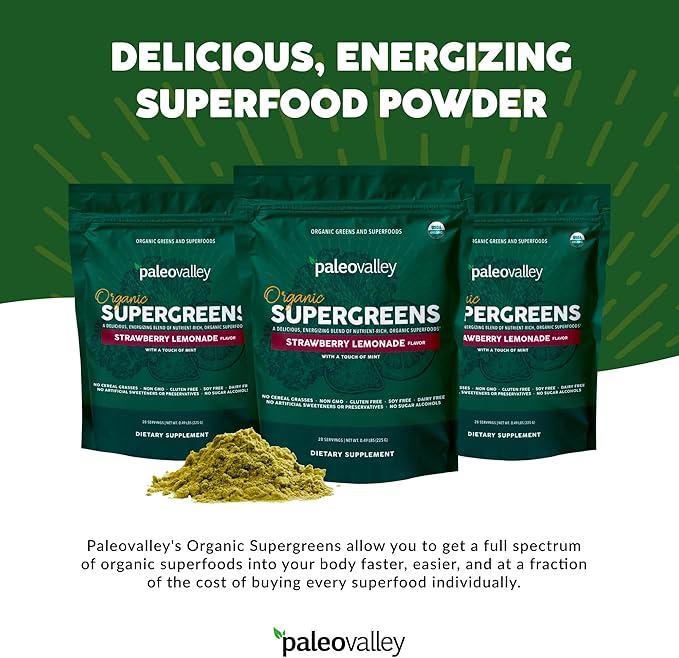 Paleovalley Organic Supergreens 3 Pack, 28 Servings 23 Organic