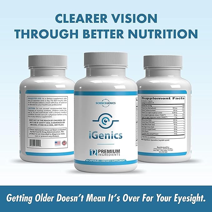 iGenics Premium Eye Vitamins with AREDs 2+ Formula 12 Natural, (1 Bottle)