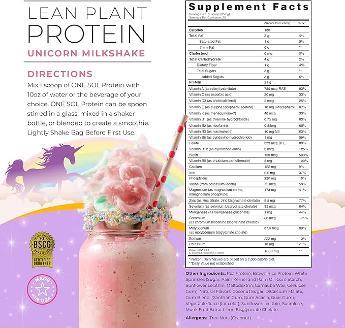 One Sol Protein Powder, Lean & 100% Plant-Based