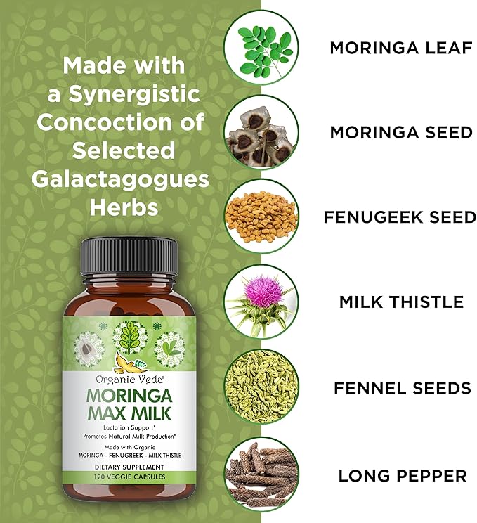 Organic Veda Moringa Max Milk Lactation Supplement 120 Count