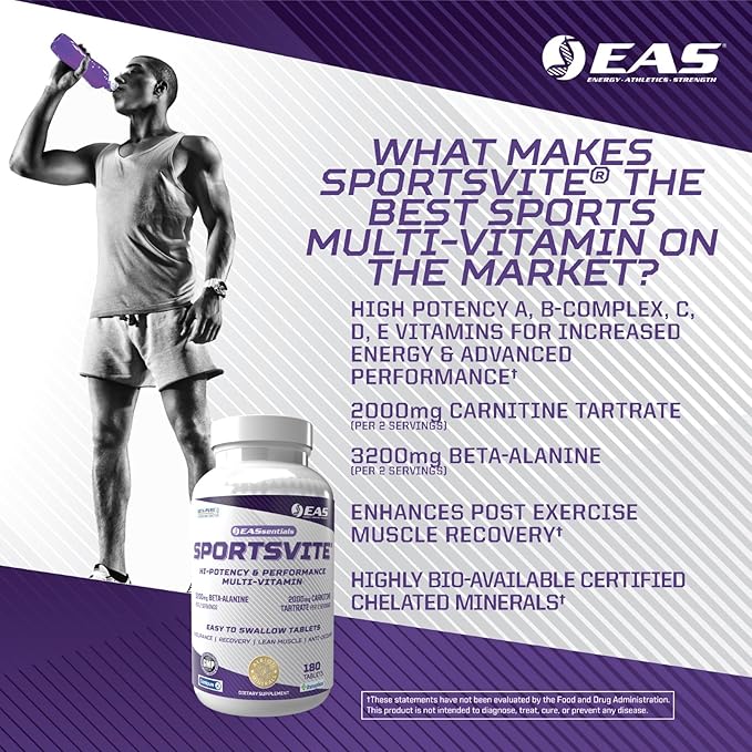 SportsVite High Potency Multivitamin for Athletes | Vitamin & Mineral Nutrient Blend | 2300mg Beta Alanine, 2000mg Carnitine Tartrate | 180 Tablets