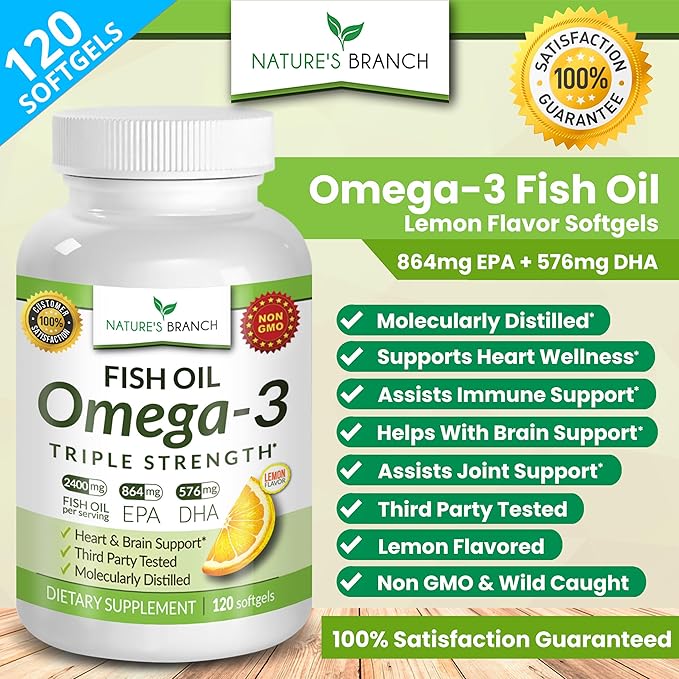Best Triple Strength Omega 3 Fish 2400mg | 120 Capsules 864mg EPA 576mg DHA