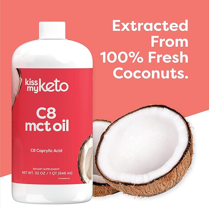Kiss My Keto MCT Oil C8 – 32 oz Pure C8 MCT Oil Keto Fuel – Pure MCT Oil Bottle with Pump – High Octane MCT C8 Oil Caprylic Acid – Keto Pure MCT Coconut Oil Brain Fuel – Liquid Coconut MCT Oil Pure