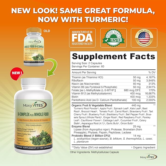 Vitamin B Complex B12 Methylcobalamin, B1, B2, B2, B3, B3, B5, B5, B6, B6, B7, B7, B9 B9 - 120 Capsules