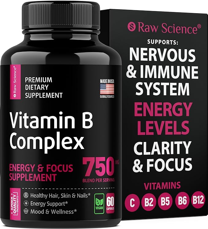 Vitamin B-Complex Capsules B1 B2 B2 B3 B3 B5 B5 B6 B6 B7 B7 B9 B9 B12, B12, Biotin, 60 Capsules